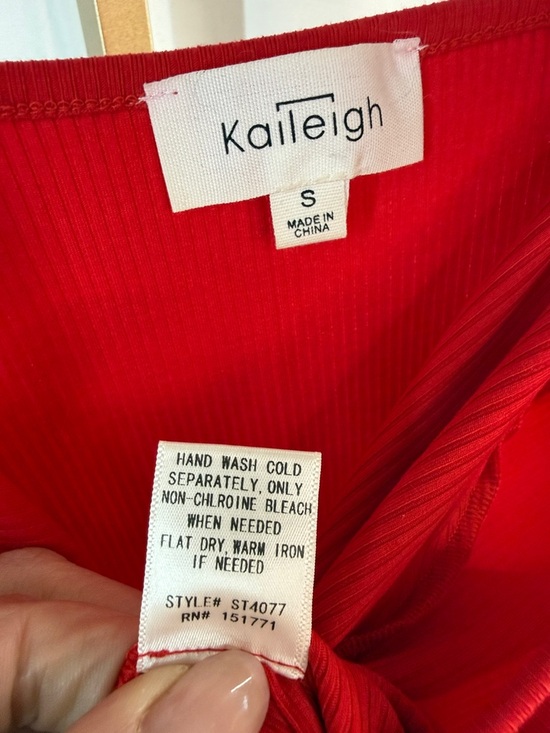 KAILEIGH Raina Ruffle Straps Knit Bodysuit Top - Small - Red - Picture 11 of 14